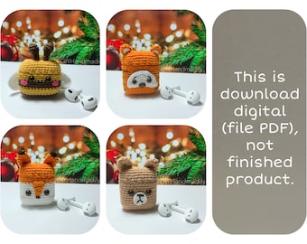 Crochet Animal AirPods Case Pattern – Bee, Tiger, Fox, Bear (PDF Download)