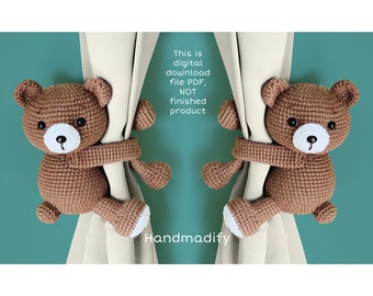 CROCHET PATTERN - Bear Curtain Tie Back - Crochet Bear Pattern - Digital Download File PDF - Instant Download