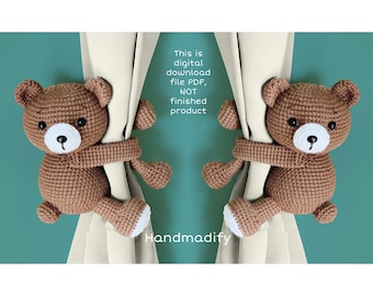 Patrón de ganchillo para sujetar cortinas con forma de oso – Descarga en PDF