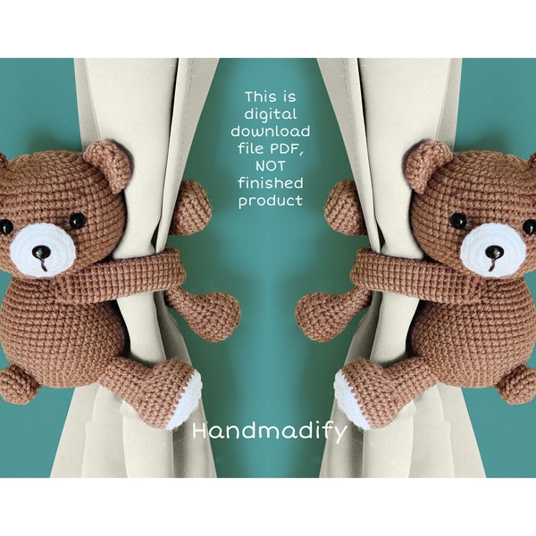 CROCHET PATTERN - Bear Curtain Tie Back - Crochet Bear Pattern - Digital Download File PDF - Instant Download