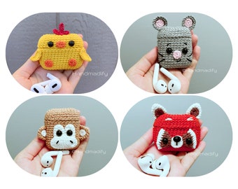 Crochet Animal AirPods Case Pattern – Chicken, Panda, Mouse, Monkey (PDF Download)
