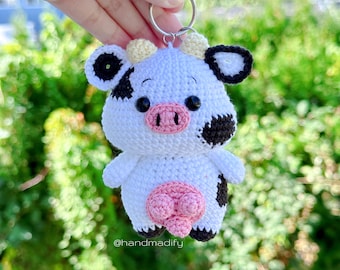 Crochet Cow Keychain Pattern – Amigurumi PDF (Instant Download)