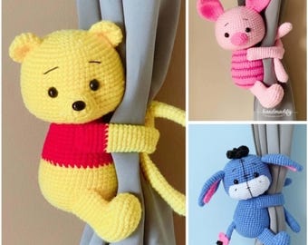 Crochet Pattern - 3 in 1 - Crochet Bear, Pig, Donkey Curtain Tie Back Pattern – PDF Digital Download