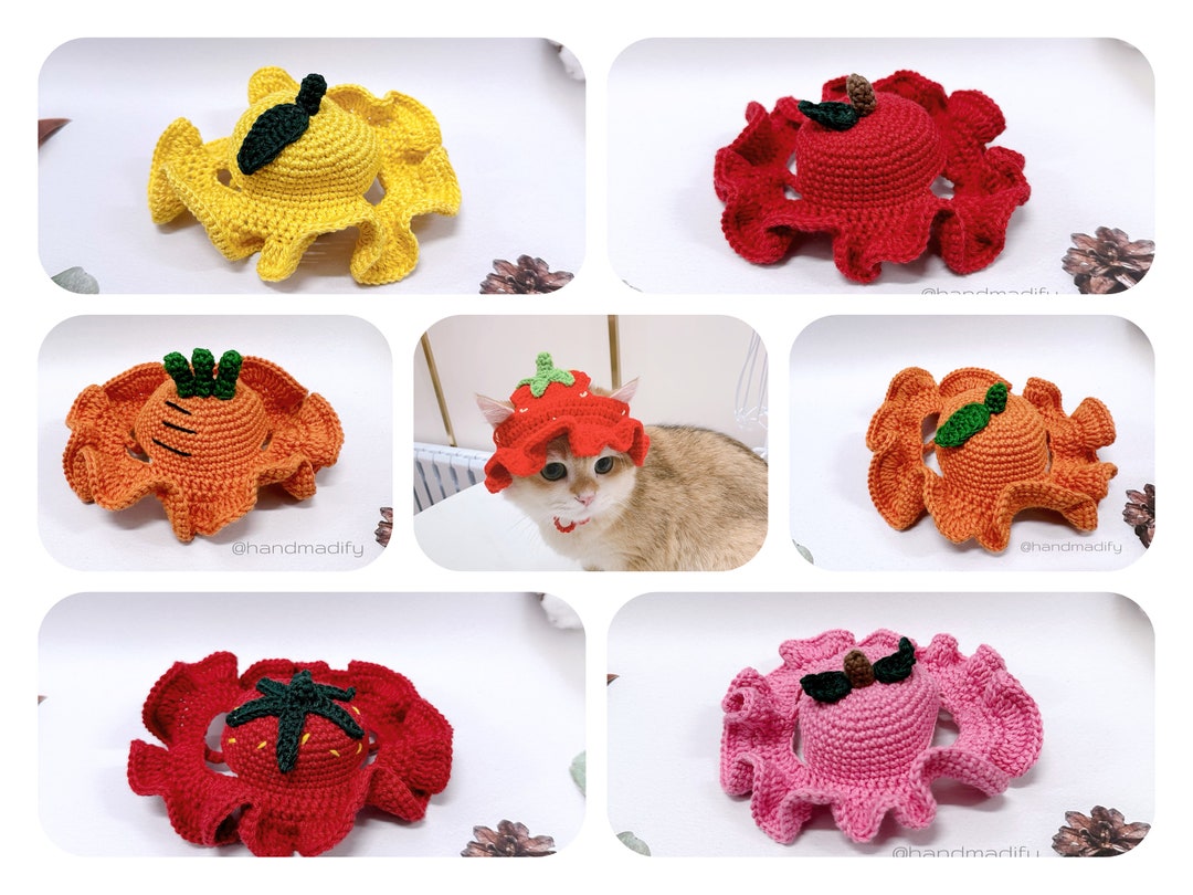 Crochet Pattern - 6 in 1 Fruits Hat for Your Pet - Full Size S/M/L ...