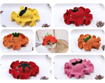 Patrón de Ganchillo - Gorro de Frutas 6 en 1 para tu mascota - Tamaño completo S/M/L - Patrón Cochet - Patrón Inglés - Descarga Instantánea