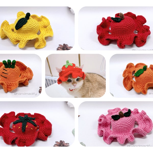 Crochet Pattern - 6 in 1 Fruits Hat For Your Pet - Full Size S/M/L - Cochet Pattern - English Pattern - Instant Download