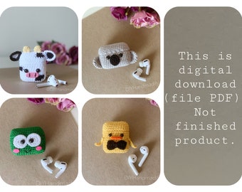 Crochet Animal AirPods Case Pattern – Cow, Koala, Frog, Duck (PDF Download)