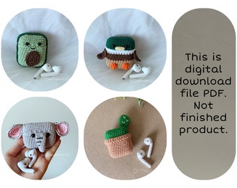 Crochet AirPods Case Pattern – Duck, Elephant, Avocado, Cactus (PDF Download)