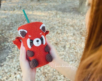 CROCHET PATTERN - Red Panda Coffee/ Tea Cozy 16oz - Animals Coffee/ Tea Sleeve - Download File PDF- English Pattern-Instant Download