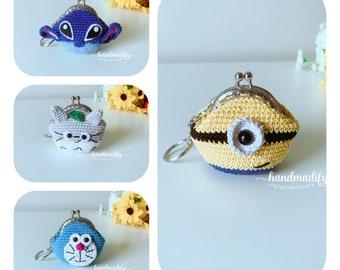 4 in 1 - MOTIVO ALL'UNCINETTO - Portamonete con 4 animali - Portamonete - Amigurumi all'uncinetto - Modello Cochet - Modello inglese