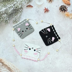 CROCHET PATTERN - Black/White/Grey Cat Earbuds Cases - Crochet Cat - Crochet Kitten - Download File PDF- English Pattern -Instant Download