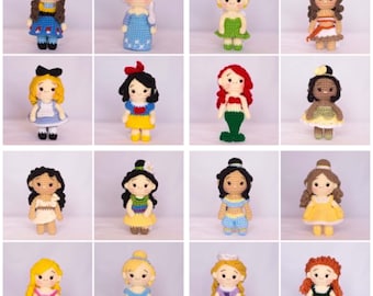 Crochet Pattern - 16 Princess  (10cm) - Amigurumi Crochet Princess Pattern - 16 in 1, English Pattern, (PDF Pattern)