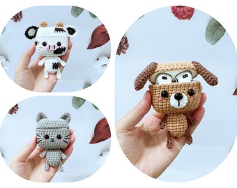 Crochet Animal AirPods Case PATTERN - Cow, Cat, Dog (PDF Download)