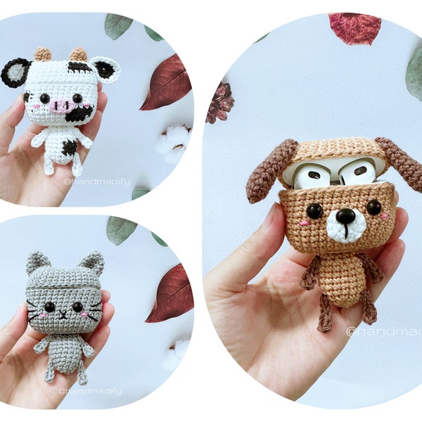 15 in 1 - Cow, Cat, Dog AirPods 1/2/3/Pro/Pro 2 Case-CROCHET PATTERN-Download File PDF- English Pattern -Instant Download