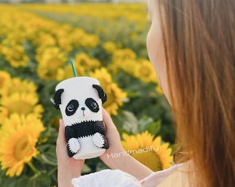 Crochet Panda Coffee Cozy Pattern – 16oz Tumbler, Animal Tea Sleeve (PDF Pattern)