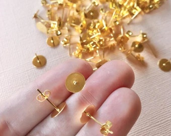 Gold 8mm Flat Pad Post Earring Backs, 100 Pieces