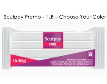 May include: A white 1 lb (454 g) block of Sculpey Premo oven-bake clay in a purple and white package. The package has the text "Sculpey Premo" and "Premium Oven-Bake Clay".