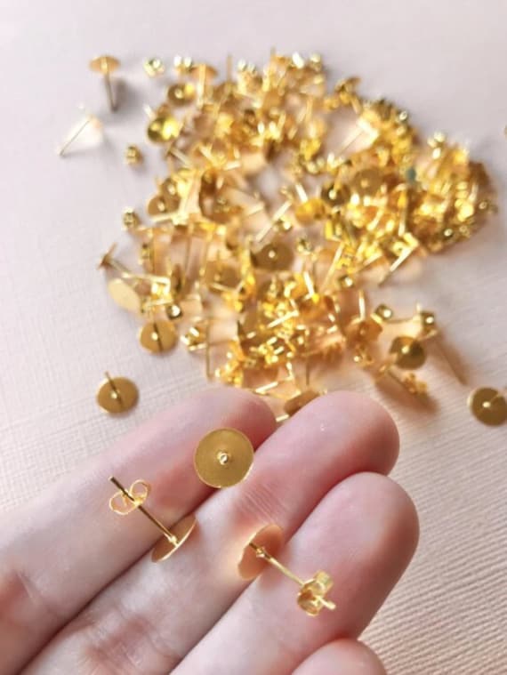 Gold 8mm Flat Pad Post Earring Backs, 100 Pieces