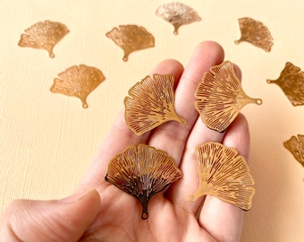 Rose Gold Findings For Jewelry Making - 10 PACK - Ginkgo Leaf, Lightweight Gold Findings, Jewelry Supplies, Brass Findings