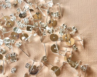 Silver 8mm Flat Pad Post Earring Backs, 100 Pieces