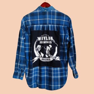 Waylon Jennings vintage western plaid button up Large Tall Willie Nelson Merle Haggard Johnny Cash