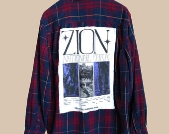 Chemise Upcyclée Flanelle Délavée Zion National Park Angels Landing - Homme XXL