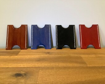 Handmade minimal slim leather wallet / business card holder