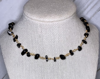 Gold Gemstone beaded choker necklace- gemstone chip choker necklace- gemstone choker necklace