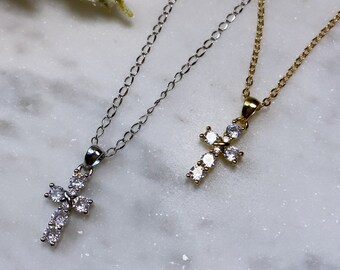 Cz Cross Pendant Necklace, Dainty Cross Pendant Necklace, religious Necklace, Handmade Necklace