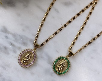 Cz Virgin Mary Pendant Necklace, 18k Gold Religious Necklace, Gold Layering Necklaces