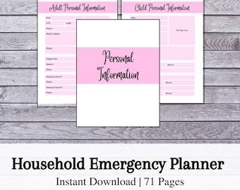 Household Emergency Binder, Family Organizer, End of Life Planner, Disaster Plan, PDF Download, 71 Pages