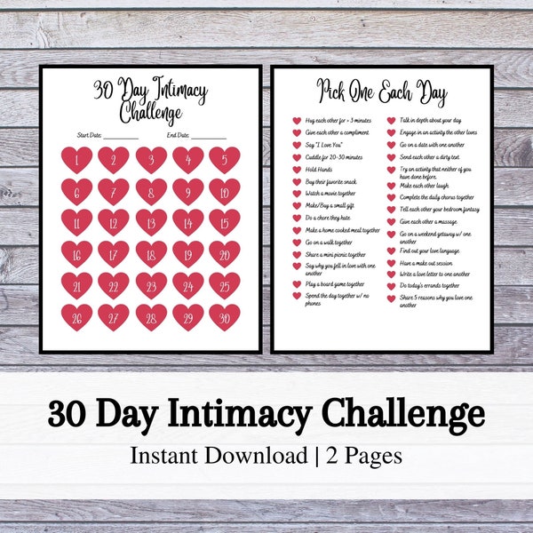 30 Day Relationship Challenge | Intimacy Challenge | Couple Challenge | 2 Pages | US Letter