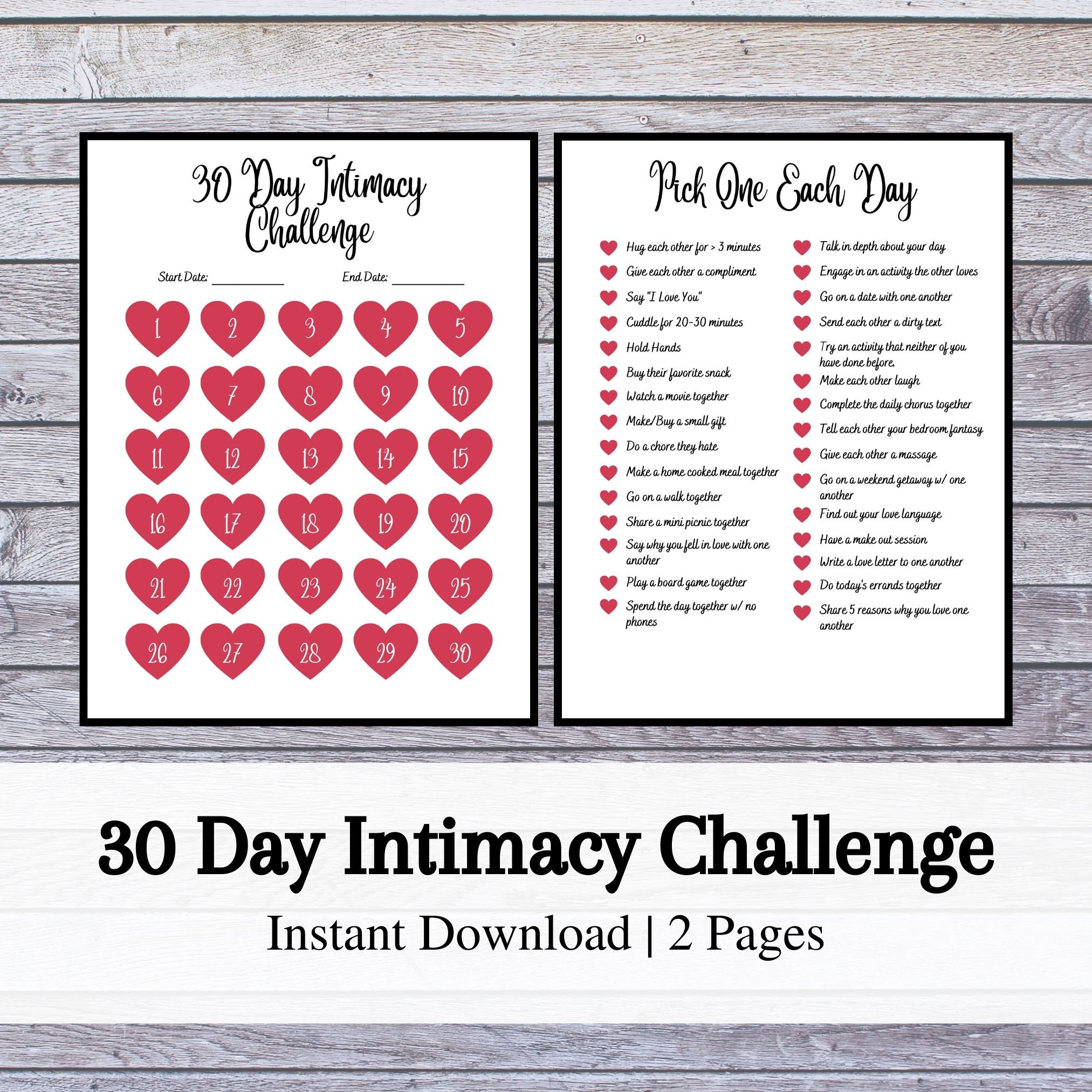 30 Day Relationship Challenge | Intimacy Challenge | Couple Challenge | 2 Pages | US Letter