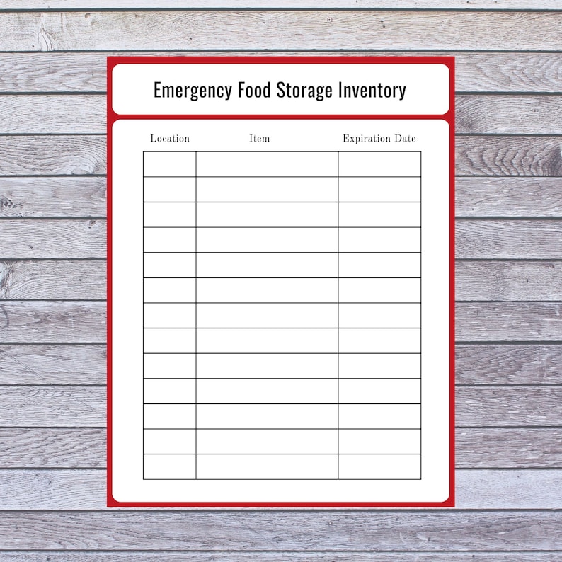 Emergency Food Storage Inventory List Emergency Preparedness Pantry Organization Printable 2