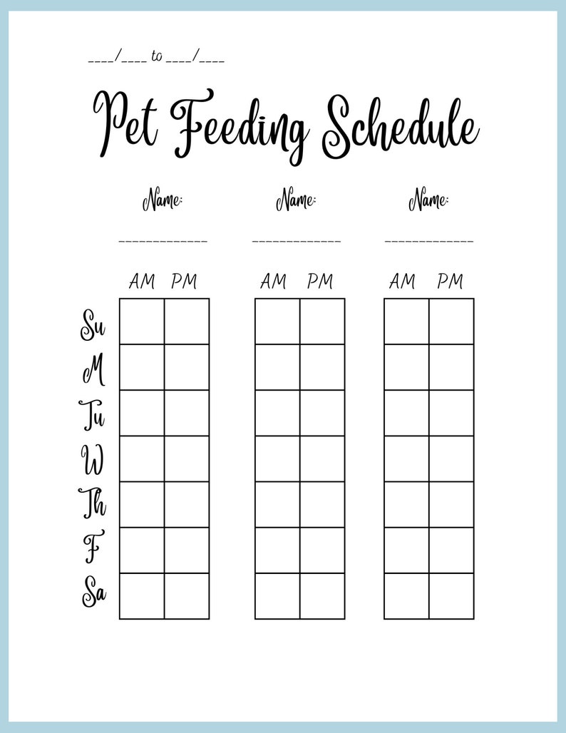 Weekly Pet Feeding Schedule 2 or 3 Pets per Page Etsy
