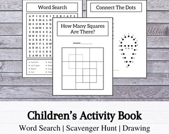 Kids Activity Book, Word Search, Scavenger Hunt, Fun Games, 23 Page PDF Workbook
