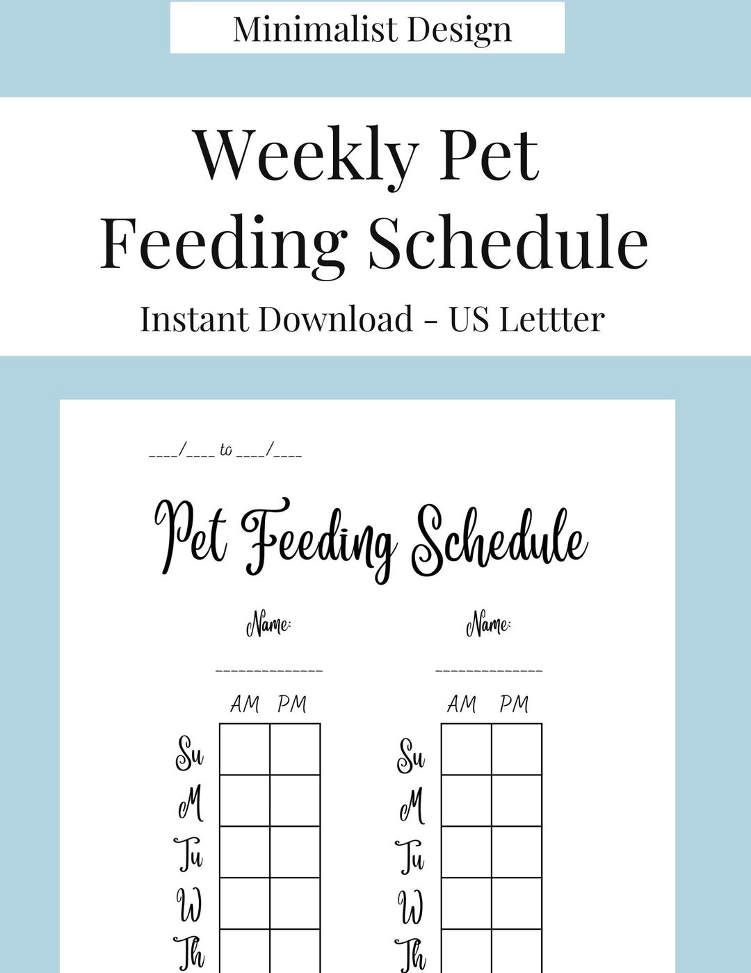 Weekly Pet Feeding Schedule 2 or 3 Pets per Page Etsy