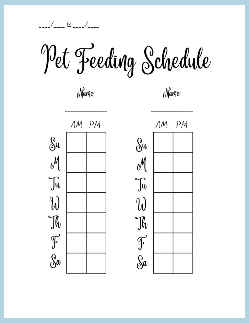 Weekly Pet Feeding Schedule 2 or 3 Pets per Page Etsy