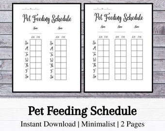 Weekly Pet Feeding Schedule | 2 or 3 Pets per Page | Minimalist Design | 2 Pages | US Letter