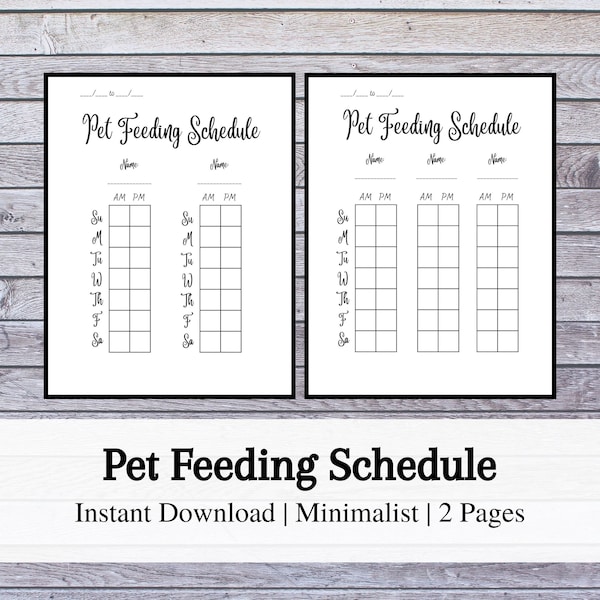 Weekly Pet Feeding Schedule | 2 or 3 Pets per Page | Minimalist Design | 2 Pages | US Letter