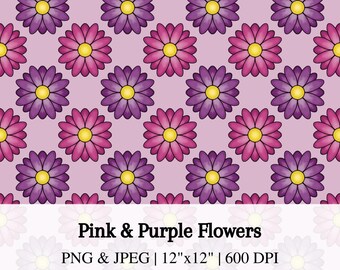 Pink Flowers Seamless Pattern, Digital Floral Paper, Botanical Art, Girly Pattern, PNG & JPEG, 600 DPI