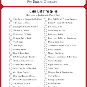 Emergency Preparedness List Natural Disasters Basic - Etsy