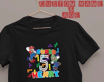 Custom Super Mario T shirt Print | Super Mario And Luigi Super Name Birthday Tees | Gaming Tshirt Printing | Print Australia