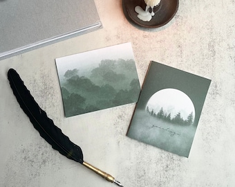 Eerie Stationery Set (20 Cards + Envelopes) | Eerie Spooky Moon Forest Misty Halloween Fall Autumn Stationery Greeting Cards