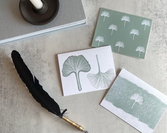 Ginkgo Leaf Stationery Set (15 Cards + Envelopes) | Ginkgo green White Leaves Stationery Greeting Cards Leaves Ginkgo