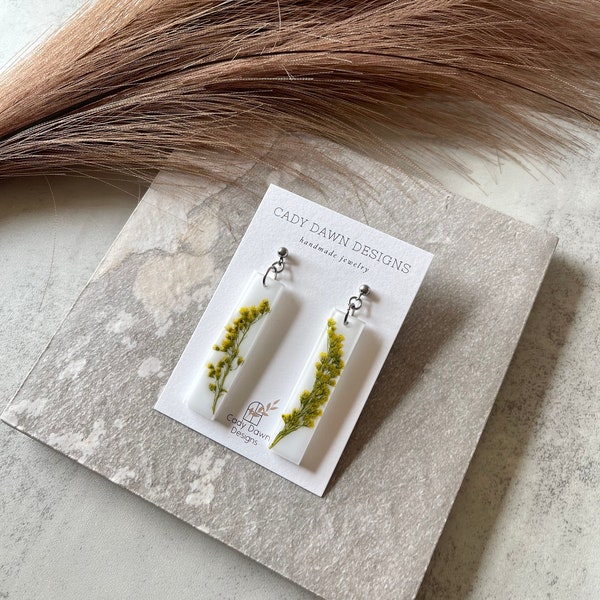 Pressed Goldenrod Earrings - Preserved in Resin | Resin Earrings, Pressed Goldenrod, Dangle Earrings, Resin, Pressed Goldenrod Earrings