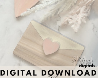 Cutest valentine heart envelope | modern farmhouse glowforge laser file | instant download | Seasonal Home decor