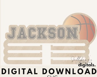 Colgador de medallas de baloncesto SVG: Archivo cortado a láser, decoración para habitación infantil (descarga digital)