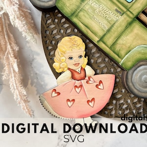Austauschbares Regal sitzendes LKW-Schild mit Retro-Valentinsgrußeinsatz | vintage glowforge Laser-Datei | Sofort-Download| Valentinstag Wohnkultur