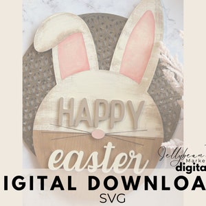 happy Easter door sign SVG cut file | Cute glowforge laser file | instant download | Seasonal Home decor